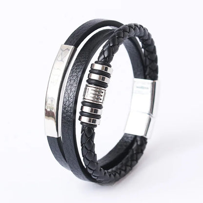 Bracelet Cuir Multicouche Tressé Homme – Acier Inoxydable 21 cm 14 Coloris Cadeau