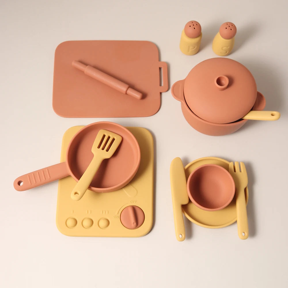 Set Cuisine Silicone 13 Pièces - Jouet Éducatif Jeu de Rôle pour Enfants 3-12 Ans