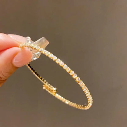 Bracelet Manchette Zircon Plein Cuivre Plaqué Or – Nœud Minimaliste Femme Mariage Soirée