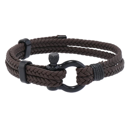 Bracelet en Cuir Tressé Noir pour Homme - Boucle Fer à Cheval Ajustable