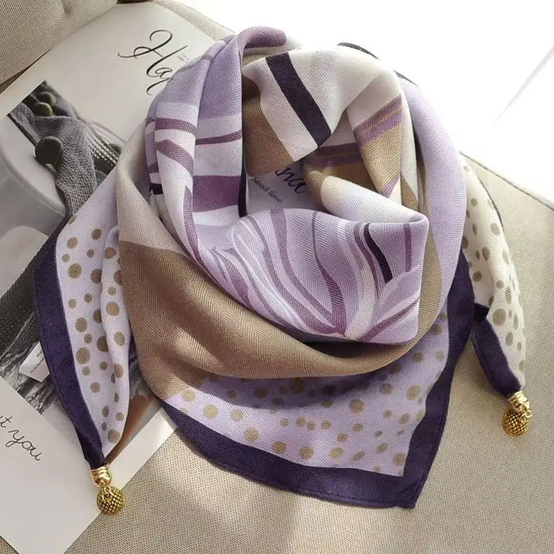 Luxury Square Scarf with Magnetic Buckle for Women - Silk Triangle Cross Scarf