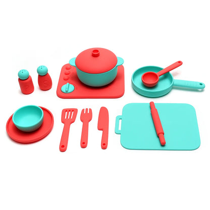 Set Cuisine Silicone 13 Pièces - Jouet Éducatif Jeu de Rôle pour Enfants 3-12 Ans