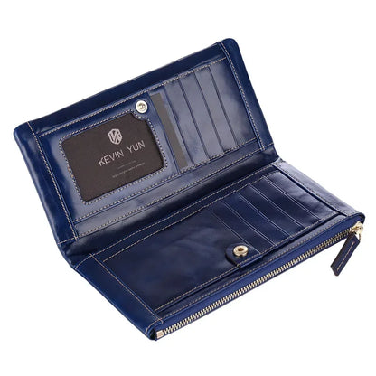 Portefeuille Femme Cuir Véritable Long - Porte-Monnaie Luxe Huile Végétale Casual