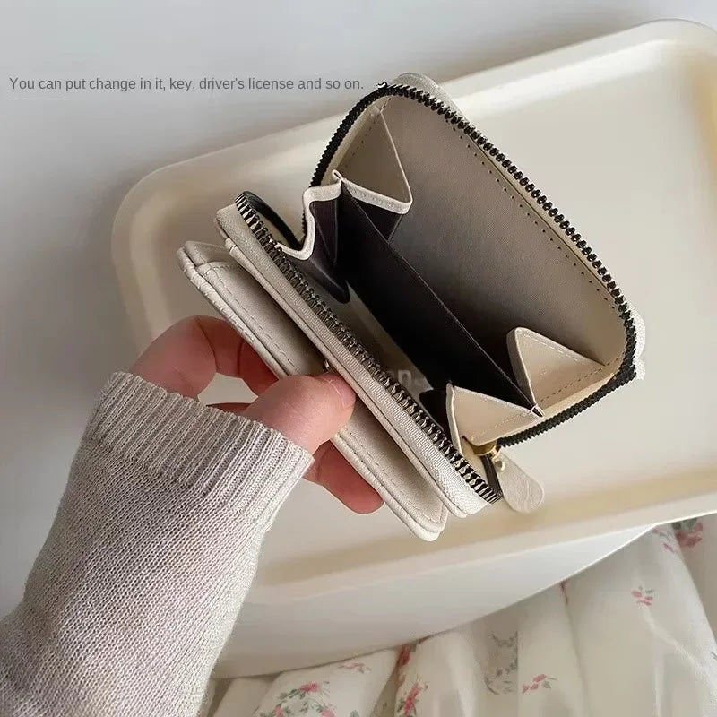 Portefeuille Court Femme Cuir PU à Carreaux - Petit Porte-Cartes avec Zip et Porte-Monnaie