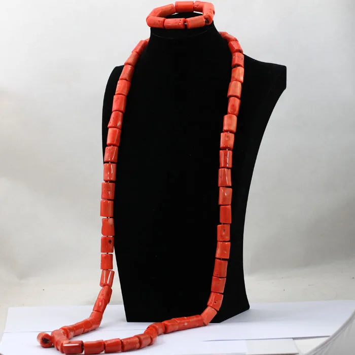 Ensemble Bijoux Perles Corail Naturel – Parure Marié Africain Orange