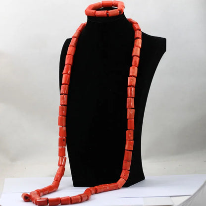 Ensemble Bijoux Perles Corail Naturel – Parure Marié Africain Orange