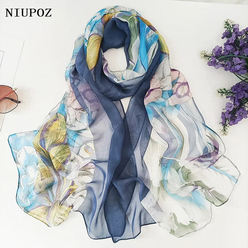 Foulard Écharpe Georgette Dégradé Fleur Femme - Bandana Châle Été Protection Solaire Plage