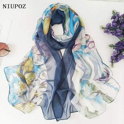 Foulard Écharpe Georgette Dégradé Fleur Femme - Bandana Châle Été Protection Solaire Plage