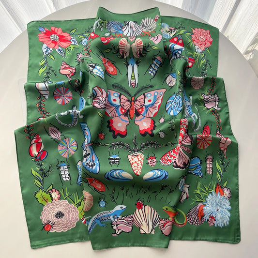 Women's Floral Print Silk Square Scarf - Bandana Head Scarf/Hair Scarf/Neckerchief/Shawl