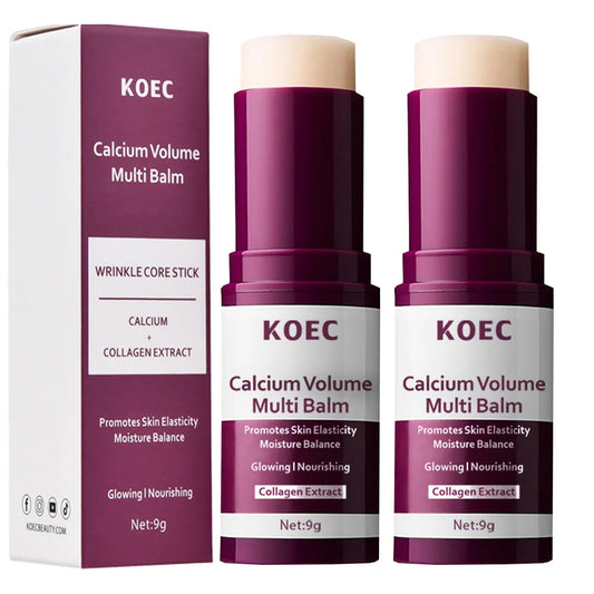 Baume Multi-Usages Calcium Volume 2pcs - Stick Visage Yeux Collagène Hydratant Anti-Rides Pré-Maquillage K-Beauty