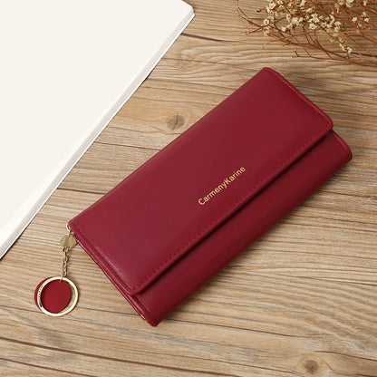 Portefeuille Femme Long Cuir PU Bleu Marine - Porte-Cartes Multifonction Pliable Clutch