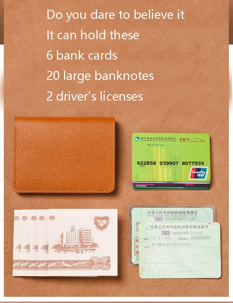 Portefeuille Pliable Cuir Souple avec Bouton - Petit Porte-Cartes Permis Simplifié