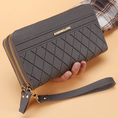 Portefeuille Femme Cuir PU Pompon - Porte-Monnaie Double Fermeture Éclair