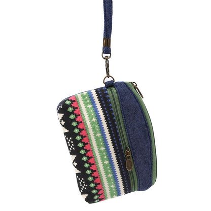 Porte-Monnaie Ethnique en Coton - Pochette Double Zip pour Femme et Enfant