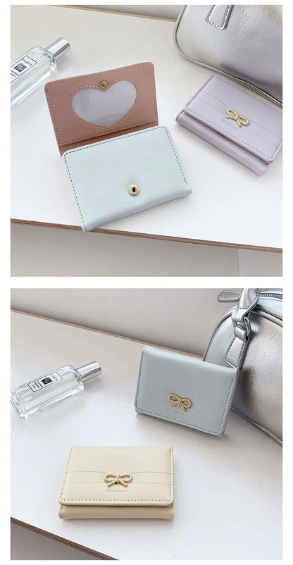 Portefeuille Femme Nœud Rose Compact - Porte-Cartes Tri-Fold Étudiant Mignon