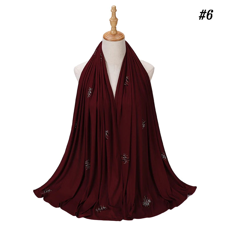 Foulard Hijab Jersey Côtelé Femme - Écharpe Musulman Stretch Paillettes Châle Islamique