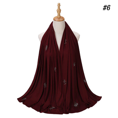 Foulard Hijab Jersey Côtelé Femme - Écharpe Musulman Stretch Paillettes Châle Islamique