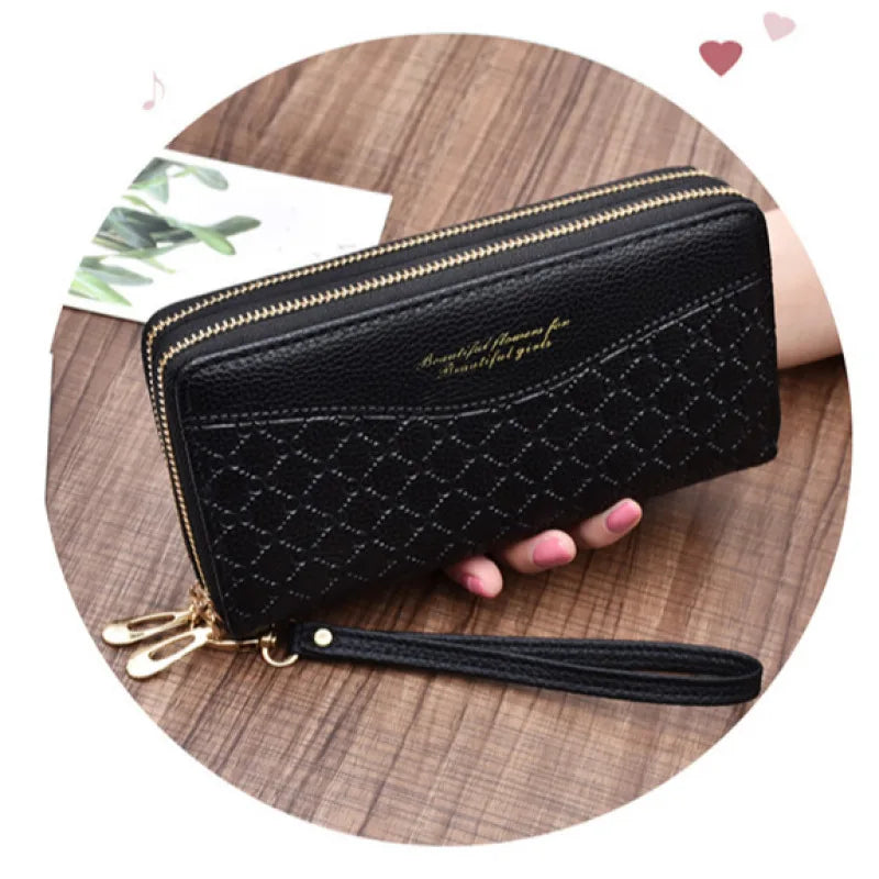 Portefeuille Long Femme Double Fermeture Éclair - Clutch Grande Capacité Cuir Europe