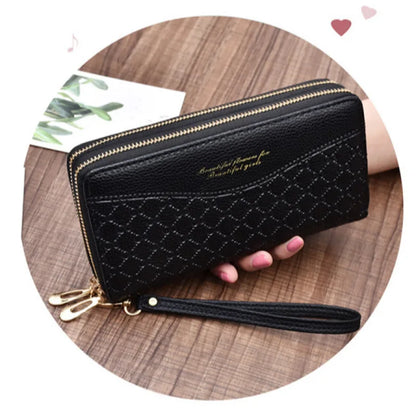 Portefeuille Long Femme Double Fermeture Éclair - Clutch Grande Capacité Cuir Europe
