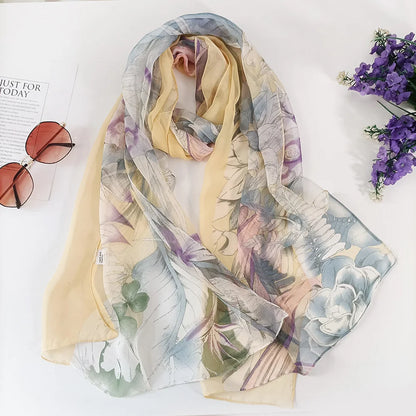 Foulard Écharpe Georgette Dégradé Fleur Femme - Bandana Châle Été Protection Solaire Plage