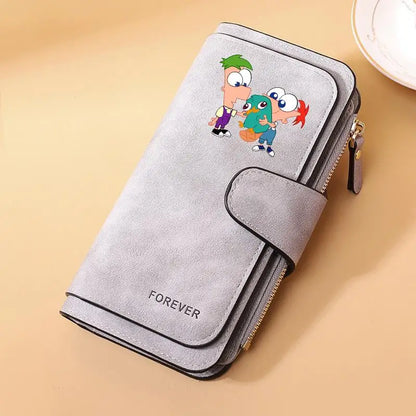 Portefeuille Long Phineas et Ferb Cuir PU - 15 Porte-Cartes Zip pour Enfants