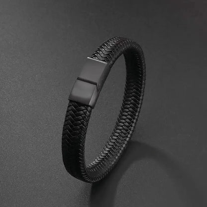 Bracelet Magnétique en Cuir Noir – Élégance Masculine