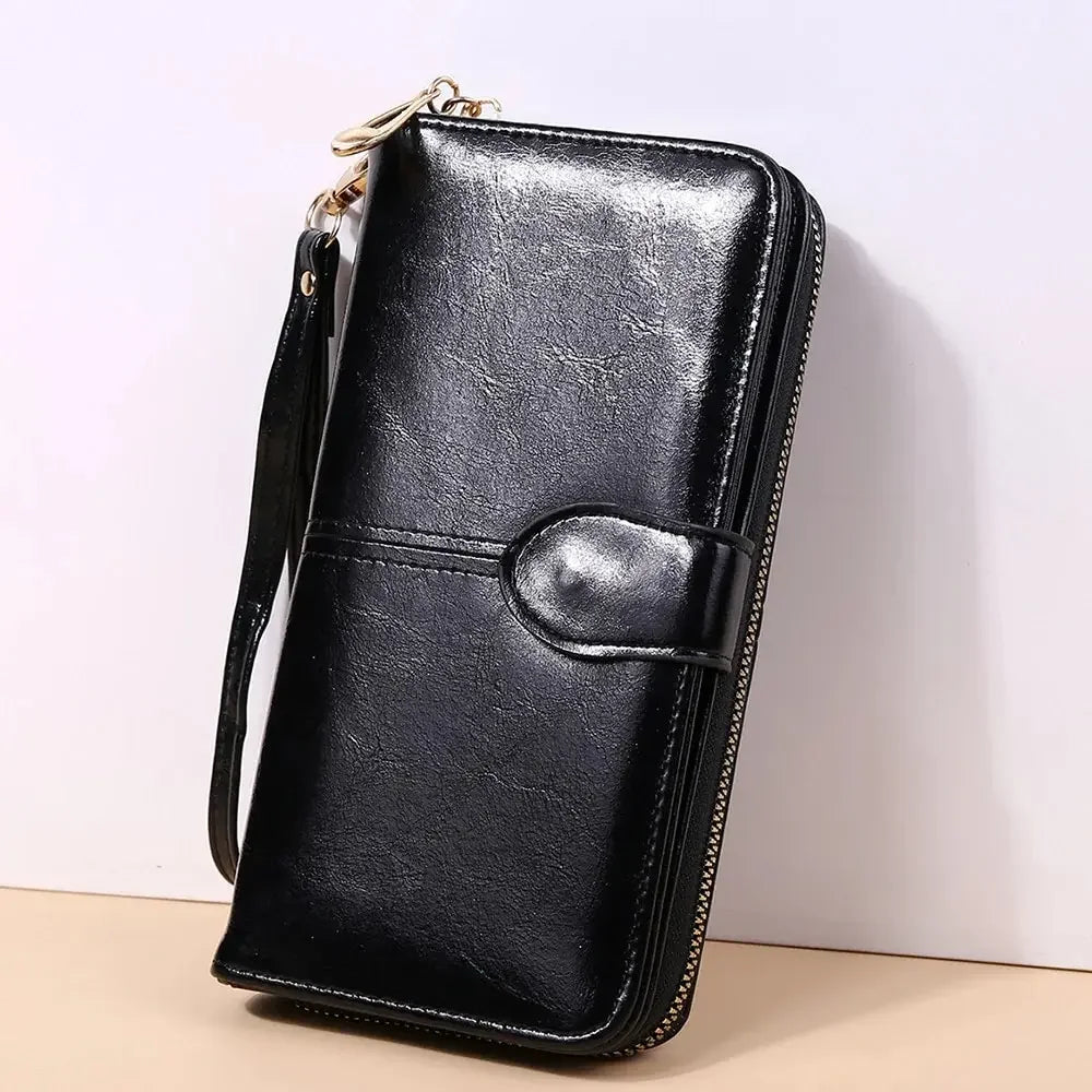 Portefeuille Clutch Femme Cuir PU Vintage - Grande Capacité Téléphone Bracelet Porte-Cartes Rouge Vin