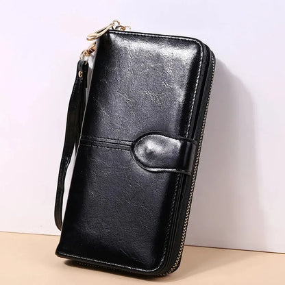 Portefeuille Clutch Femme Cuir PU Vintage - Grande Capacité Téléphone Bracelet Porte-Cartes Rouge Vin