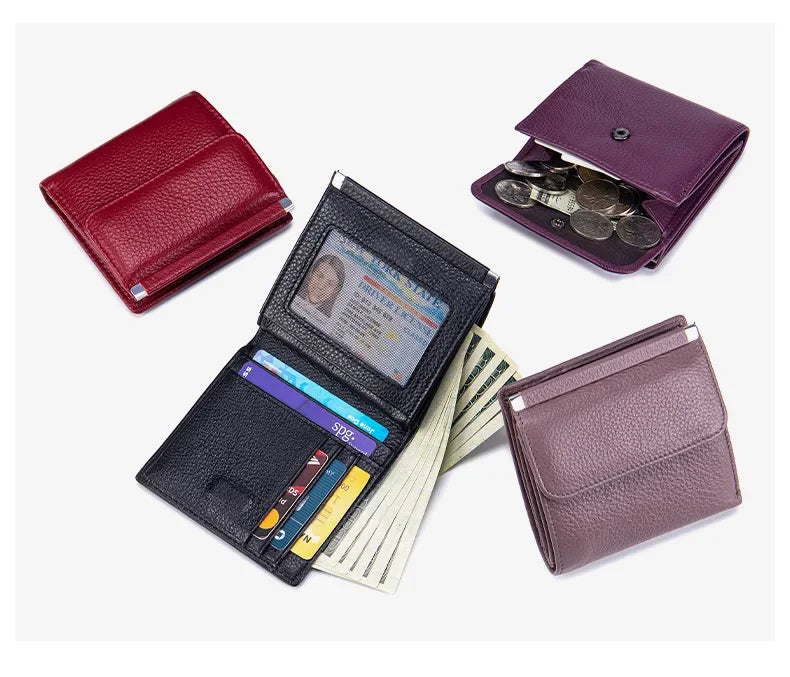 Portefeuille Femme Bifold Cuir Véritable Compact - Porte-Monnaie Slim Court Lovers