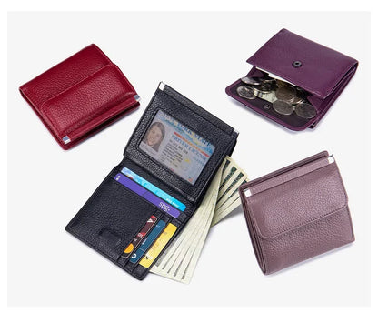 Portefeuille Femme Bifold Cuir Véritable Compact - Porte-Monnaie Slim Court Lovers