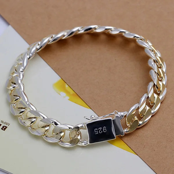 Bracelet Argent Sterling 925 Chaîne Carrée Solide - Bijou Femme Homme Unisexe Cadeau Mariage Soirée