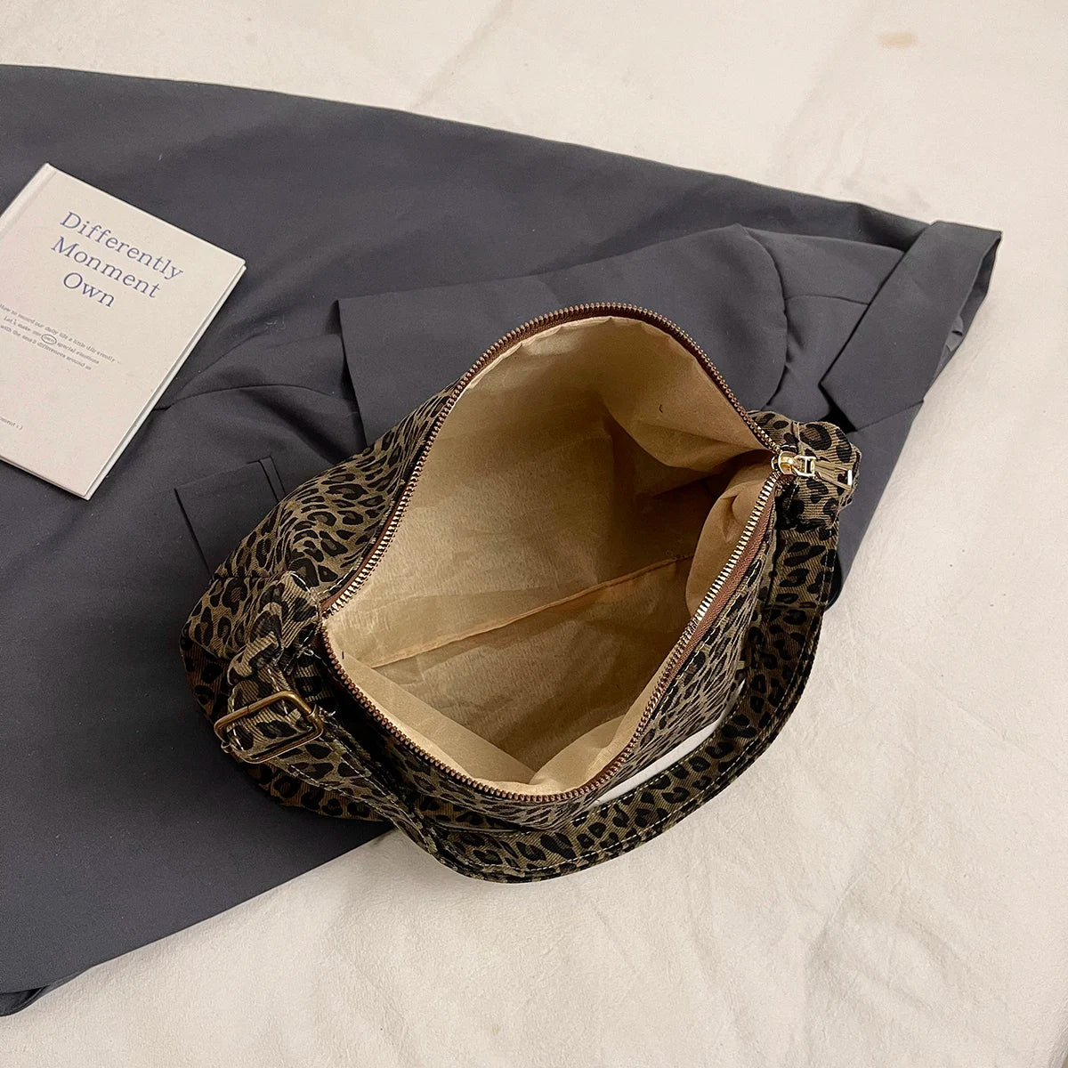 Sac Bandoulière Femme Textile Souple Imprimé Léopard - Sac Épaule Rétro Grande Capacité Casual