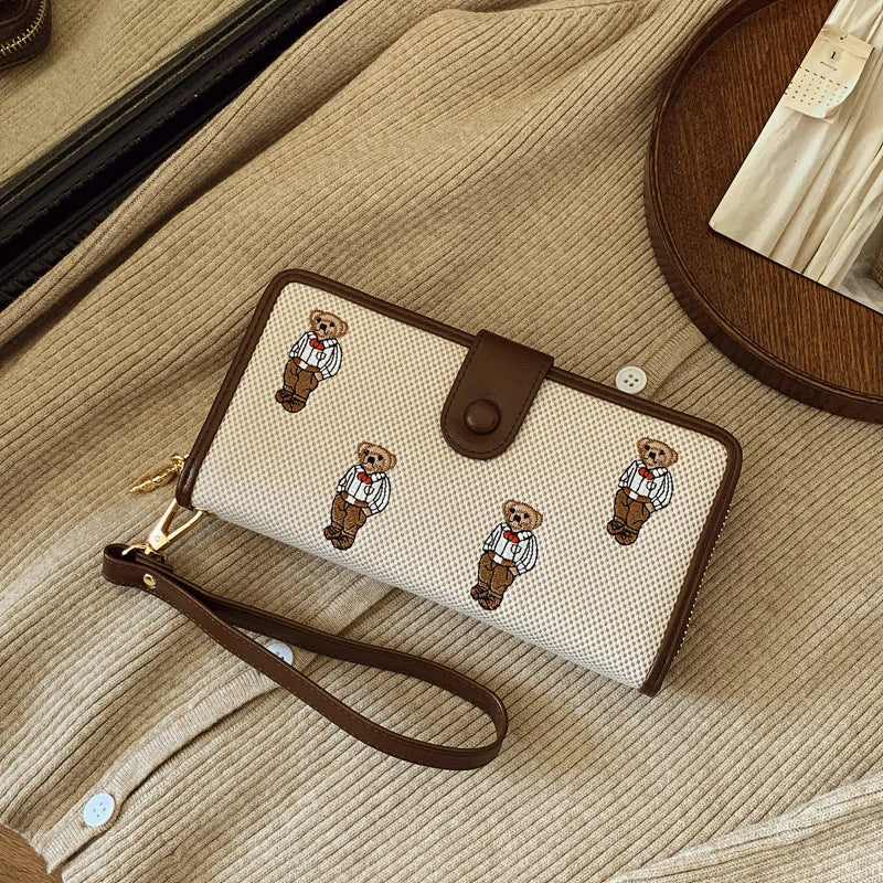 Portefeuille Femme Long Zippé Grande Capacité - Porte-Monnaie Bifold avec Dragonne Porte-Carte Designer Luxe