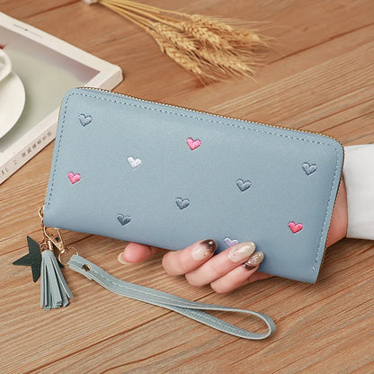 Portefeuille Femme Long Cœur Luxe - Clutch Wallet Porte-Cartes Téléphone Vert