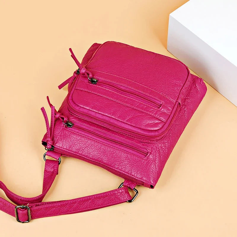 Sac à Main Femme Cuir PU Multi-Couches - Sac Épaule Bandoulière Crossbody Messenger Rabat Porte-Monnaie