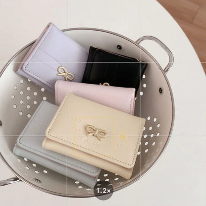 Portefeuille Femme Nœud Rose Compact - Porte-Cartes Tri-Fold Étudiant Mignon