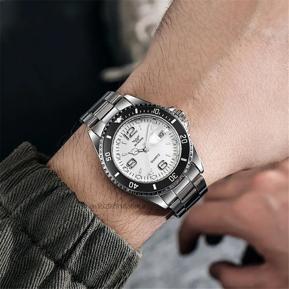 Montre Homme Luxe Acier Inoxydable Étanche - Quartz Business Sport Date - Cadeau Noël