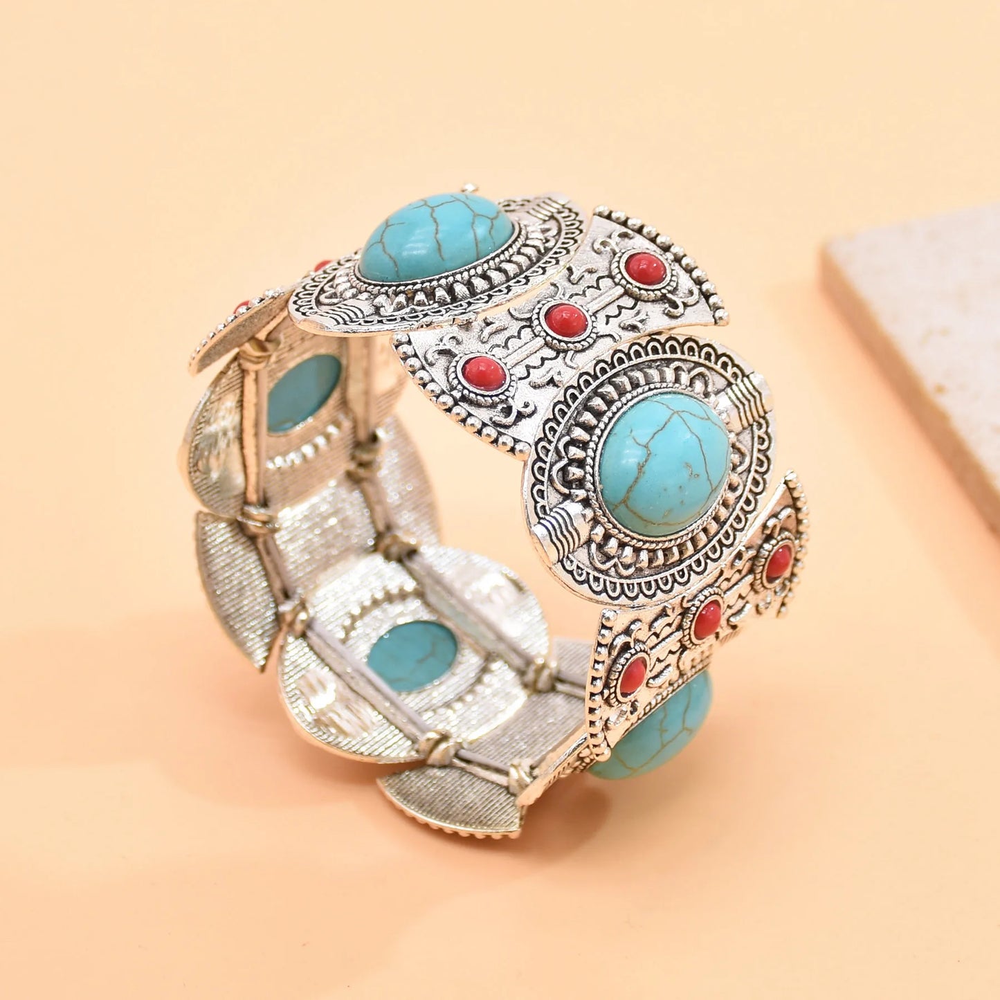 Bracelet Jonc Ethnique Tribal Turquoise - Inspiration Indienne et Africaine