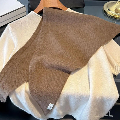 Foulard Triangle Laine 100% Niche Britannique Coréen - Écharpe Tricotée Multifonction Femme