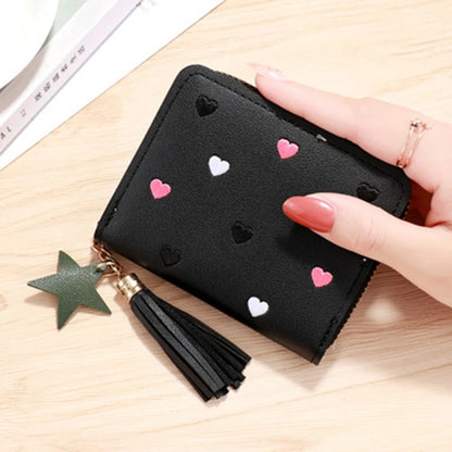 Portefeuille Femme Mini Court Pompon Zippé - Porte-Monnaie Cuir PU Cute Porte-Carte Main Vert