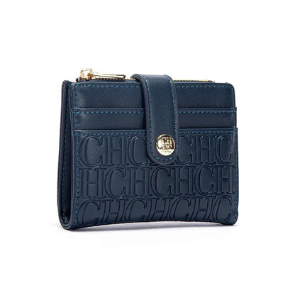 Portefeuille Femme Luxe Rétro Carré Bouton - Porte-Carte Pince Billets Compact Léger Classique