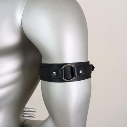 Bracelet de Bras en Cuir Noir pour Homme - Brassard Ajustable Élastique