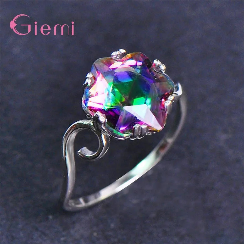 Bague Cocktail Argent 925 — Zircon Arc-en-Ciel, Tailles 5 à 12