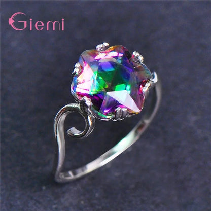 Bague Cocktail Argent 925 — Zircon Arc-en-Ciel, Tailles 5 à 12