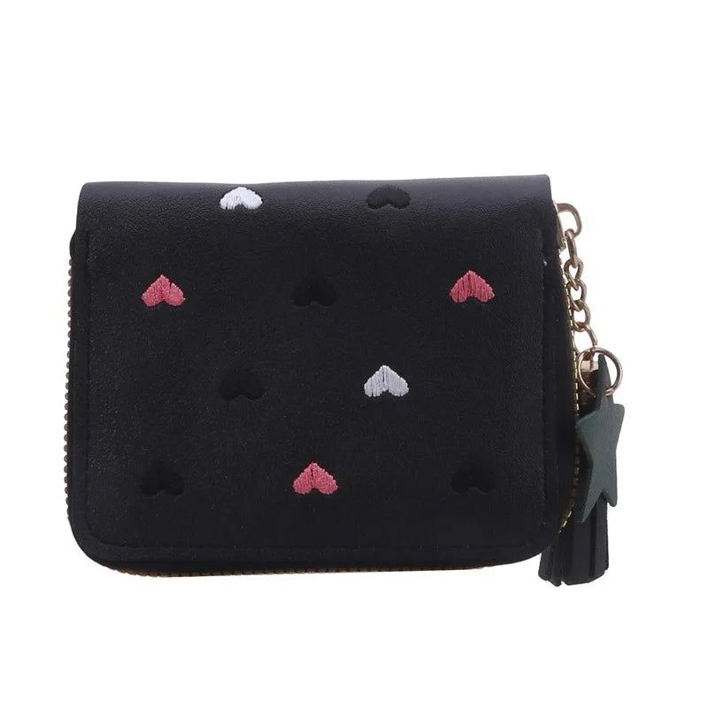 Portefeuille Femme Mini Court Pompon Zippé - Porte-Monnaie Cuir PU Cute Porte-Carte Main Vert