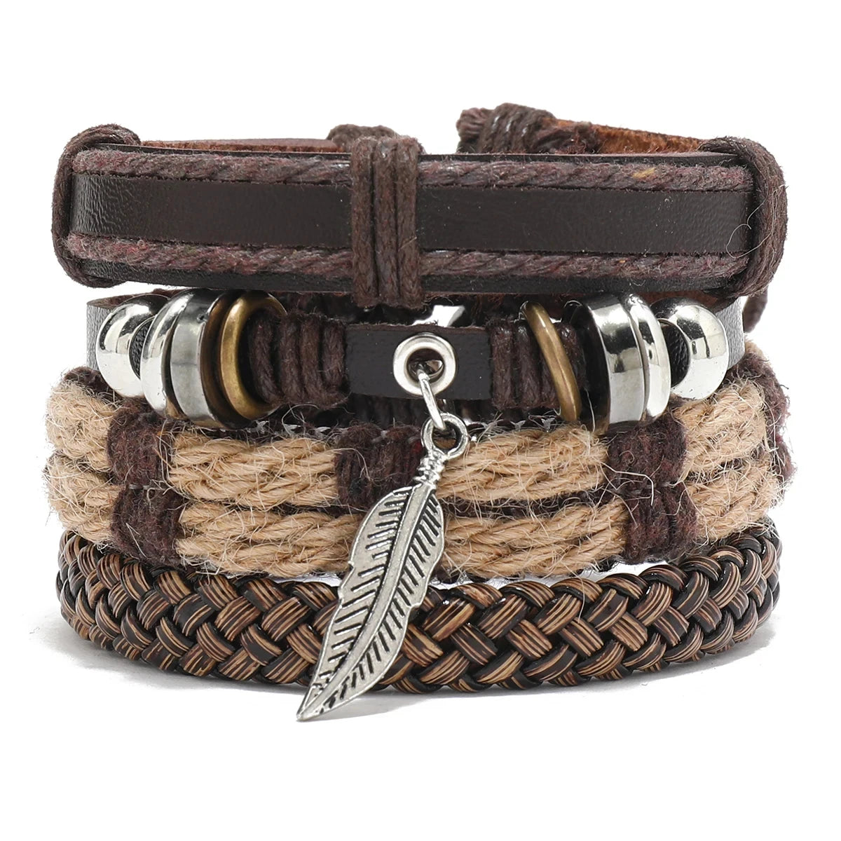 Bracelet Bohème Cuir & Perles Bois Homme – Tressé Main, 26 Coloris