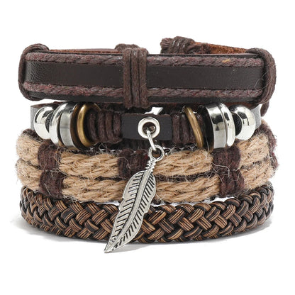 Bracelet Bohème Cuir & Perles Bois Homme – Tressé Main, 26 Coloris