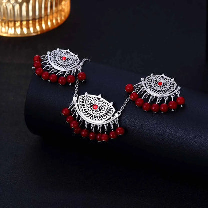 Ensemble Bijoux Indien Cristal Pompons – Collier Boucles Jhumka Mariée