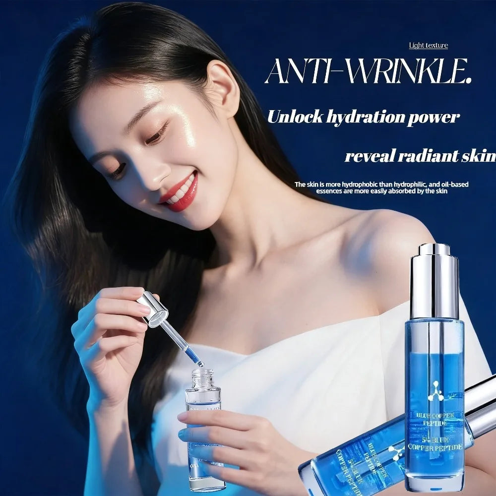 Sérum Peptide Cuivre Bleu 5% Visage - Anti-Rides Lifting Hydratant Éclaircissant Teint Soin Beauté