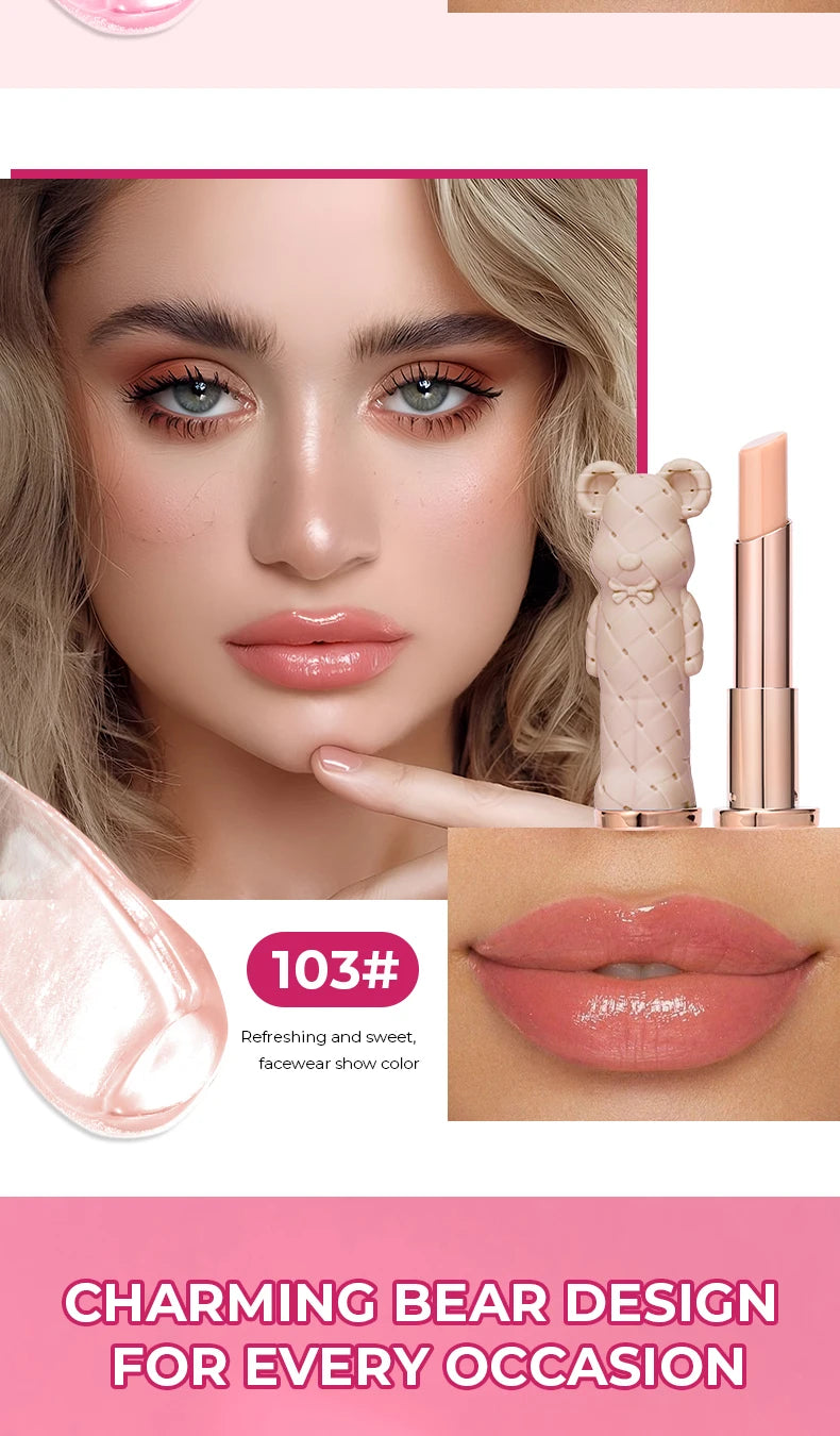Rouge à Lèvres Hydratant Beauty Glazed Bear - Baume Coloré Nourrissant Effet Aqueux Longue Tenue